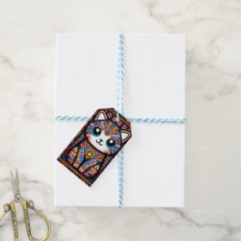 Schattigee kat met traditionele patrooncharme cadeaulabel