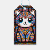 Schattigee kat met traditionele patrooncharme cadeaulabel (Voorkant)