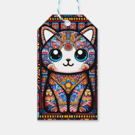 Schattigee kat met traditionele patrooncharme cadeaulabel