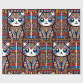 Schattigee kat met traditionele patrooncharme cadeaupapier (Vlak)