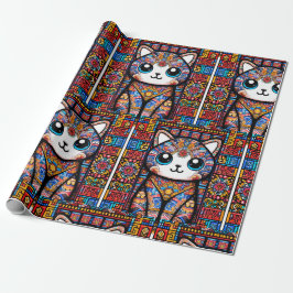 Schattigee kat met traditionele patrooncharme cadeaupapier
