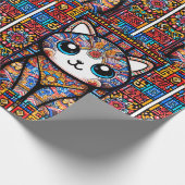 Schattigee kat met traditionele patrooncharme cadeaupapier (Hoek)