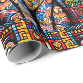 Schattigee kat met traditionele patrooncharme cadeaupapier (Rol Hoek)