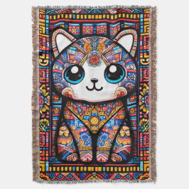 Schattigee kat met traditionele patrooncharme deken