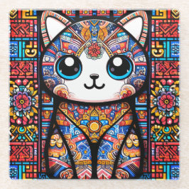 Schattigee kat met traditionele patrooncharme glazen onderzetter