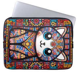 Schattigee kat met traditionele patrooncharme laptop sleeve