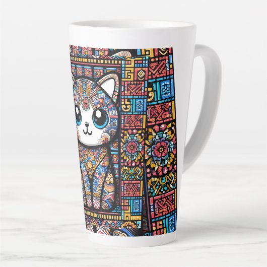 Schattigee kat met traditionele patrooncharme latte mok (Rechterhoek)