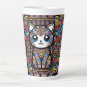 Schattigee kat met traditionele patrooncharme latte mok (Voorkant)