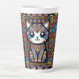 Schattigee kat met traditionele patrooncharme latte mok