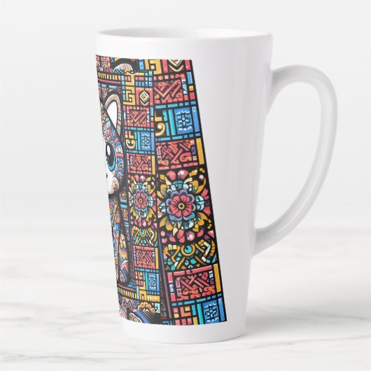 Schattigee kat met traditionele patrooncharme latte mok (Rechts)