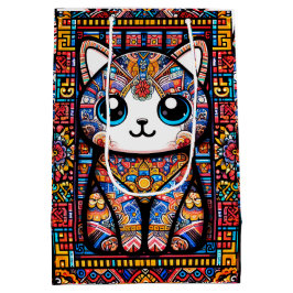 Schattigee kat met traditionele patrooncharme medium cadeauzakje