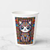 Schattigee kat met traditionele patrooncharme papieren bekers (Achterkant)