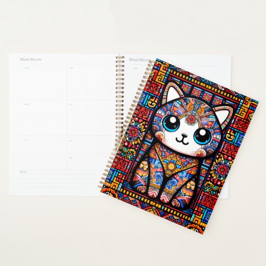 Schattigee kat met traditionele patrooncharme planner (Display)