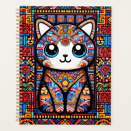 Schattigee kat met traditionele patrooncharme planner (Voorkant)