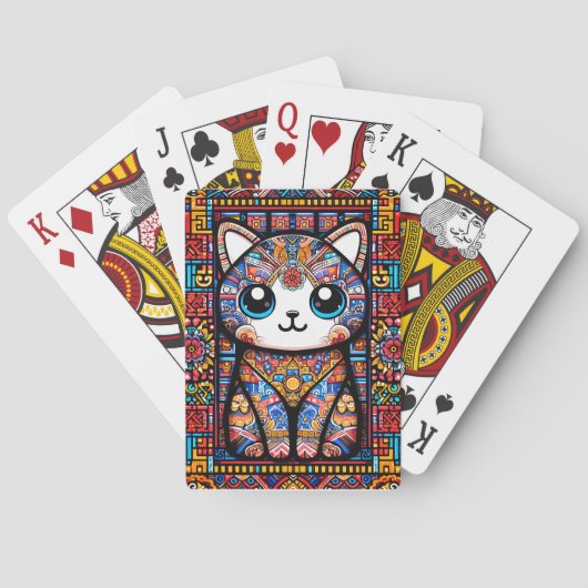 Schattigee kat met traditionele patrooncharme pokerkaarten (Achterkant)