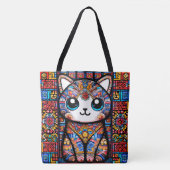 Schattigee kat met traditionele patrooncharme tote bag (Voorkant)