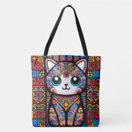 Schattigee kat met traditionele patrooncharme tote bag