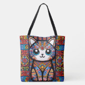 Schattigee kat met traditionele patrooncharme tote bag (Achterkant)