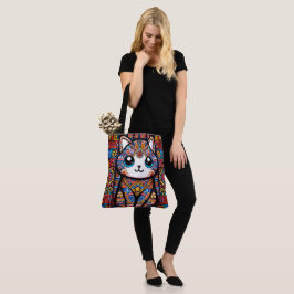 Schattigee kat met traditionele patrooncharme tote bag