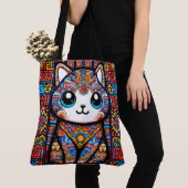 Schattigee kat met traditionele patrooncharme tote bag (Dichtbij)
