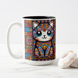 Schattigee kat met traditionele patrooncharme tweekleurige koffiemok