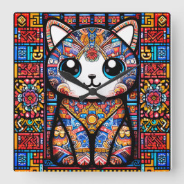 Schattigee kat met traditionele patrooncharme vierkante klok