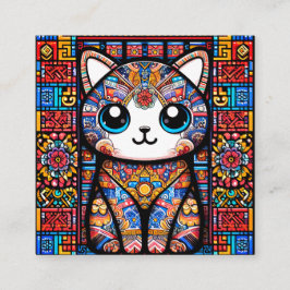 Schattigee kat met traditionele patrooncharme vierkante visitekaartje