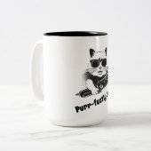 Schattigee kat met trombone tweekleurige koffiemok (Voorkant links)