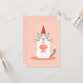 Schattigee kat met verjaardagstaart kaart (Voorkant / Achterkant in situ)