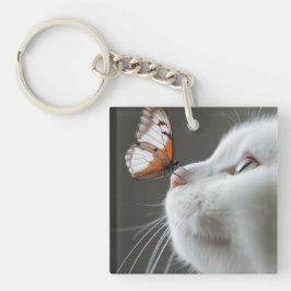 Schattigee kat met vlinder sleutelhanger