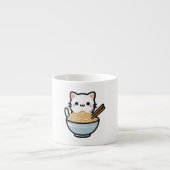 Schattigee kat met woknoedels | Kawaii Animal Art Espresso Kop (Voorkant)