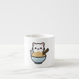 Schattigee kat met woknoedels | Kawaii Animal Art Espresso Kop