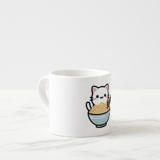 Schattigee kat met woknoedels | Kawaii Animal Art Espresso Kop