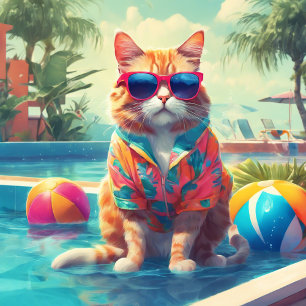 Schattigee kat met zonnebril op vakantie sherpa deken