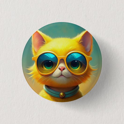 Schattigee kat met zonnebril ronde button 3,2 cm (Voorkant)