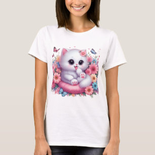 Schattigee kat, mooie bloem t-shirt