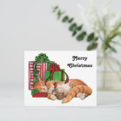 Schattigee kat-, muis- en kerstcadeaus feestdagenkaart (Staand voorkant)