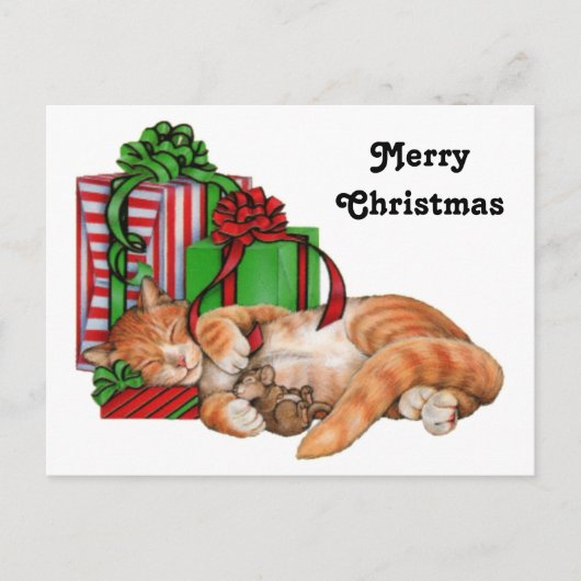 Schattigee kat-, muis- en kerstcadeaus feestdagenkaart (Voorkant)