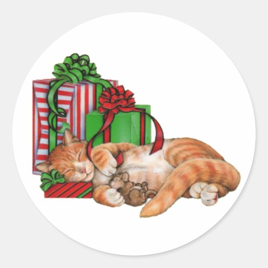 Schattigee kat-, muis- en kerstcadeaus ronde sticker (Voorkant)