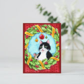Schattigee kat, muis Kerstkrans briefkaart (Staand voorkant)