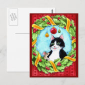 Schattigee kat, muis Kerstkrans briefkaart (Voorkant / Achterkant)
