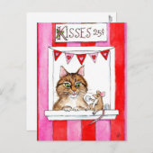 Schattigee kat, muis, kussen stand Valentijnse bri Feestdagenkaart (Voorkant / Achterkant)