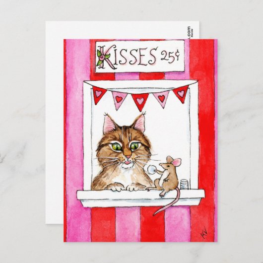 Schattigee kat, muis, kussen stand Valentijnse bri Feestdagenkaart (Voorkant / Achterkant)