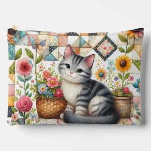 Schattigee kat op bloemenquilt Cottagecore Art Etui