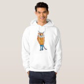 Schattigee kat op een bril met oranje trui en blu hoodie (Voorkant volledig)