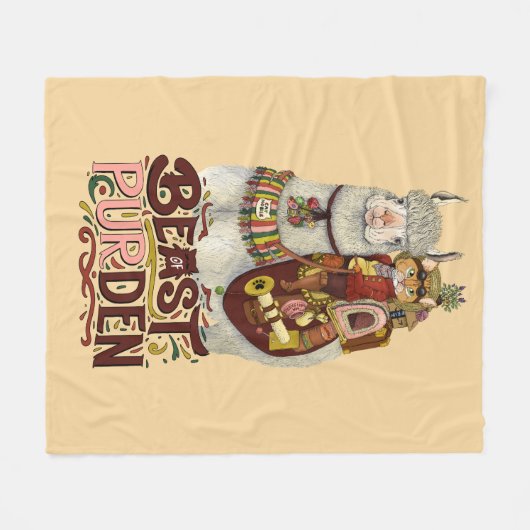 Schattigee Kat op een Llama Beest van Purden Art Fleece Deken (Voorkant (Horizontaal))