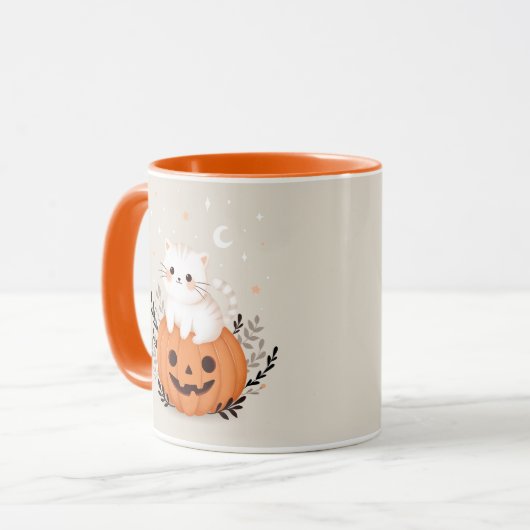 Schattigee kat op een pompoen Halloween illustrati Mok (Voorkant links)