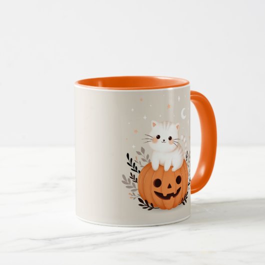 Schattigee kat op een pompoen Halloween illustrati Mok (Voorkant rechts)