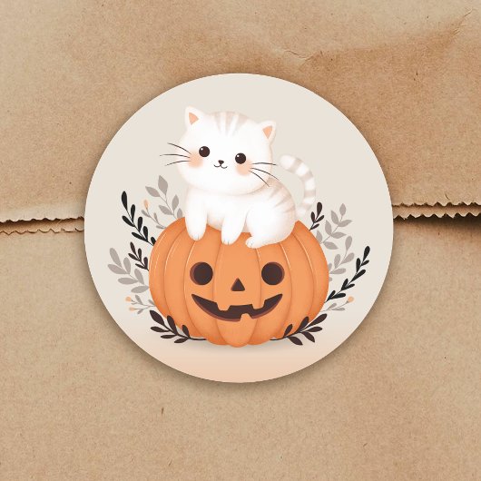Schattigee kat op een pompoen Halloween illustrati Ronde Sticker