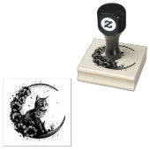 Schattigee kat op halve maan rubberstempel (Gestempeld)